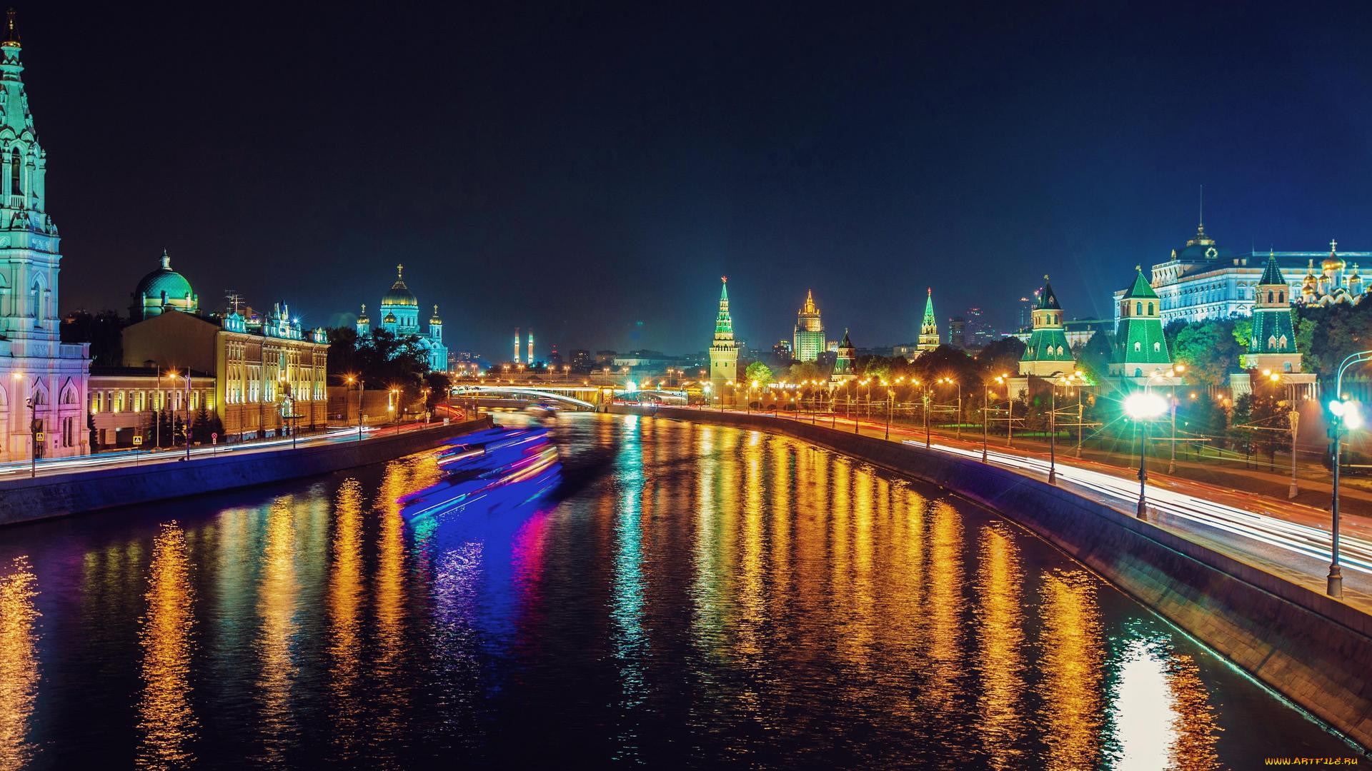 Москва река Кремль ночь